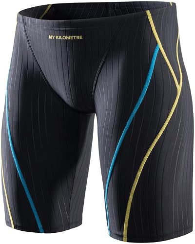 MY KILOMETRE Jammer Swimsuit Mens Solid Long Racing Training Black S