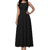 FANDEE Women's Maxi Dress Sleeveless Strap Crew Neck Dress with Pockets Pull‑On Long Casual Maxi Dress for Women