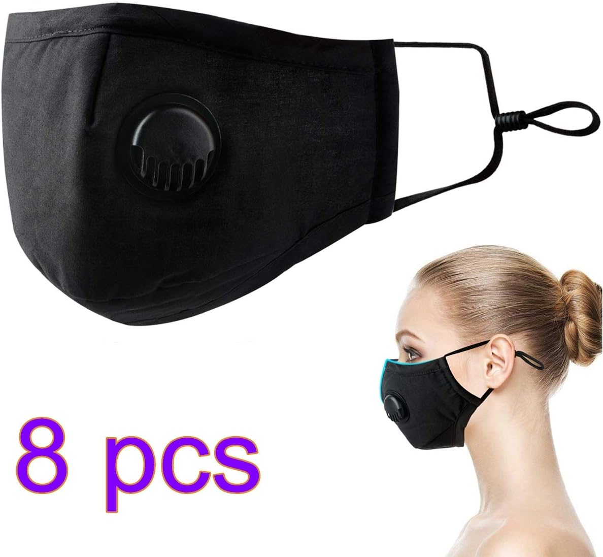 SAIrch Respirator Mask, 8 Pcs Can Be Washed Reusable Masks,Dust Mask with Exhalation Valve, Mask against Dust, Pollution, Particle, Pollen, Smoke, Safety Face Mask