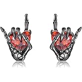 Skull Earrings for Women Black Heart Red Stud Cute Unique Goth Gothic Jewelry Gift