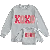 Family Matching Mommy and Me Valentine's Sweatshirt Long Sleeve Crewneck Embroidery Pullover Top