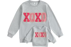 PUDCOCO Family Matching Mommy and Me Valentine's Day Sweatshirt Long Sleeve Crewneck Embroidery Pullover Top