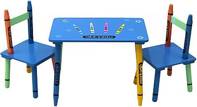 Oypla Wooden Crayon Table & Chairs Set for Kids - Indoor/Outdoor Use