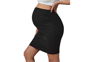 MakeMeChic Women's Maternity Pencil Skirt Stretch High Waist Midi Pregnancy Skirts