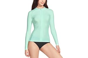 TSLA Women's UPF 50+ Zipper Rash Guard, Water Surfing Long Sleeve Swimsuit, UV/Sun Protection Swim Shirts Wetsuit Top