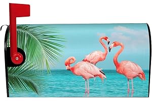 GIANLAIMA Blue Sea Flamingo Summer Sunshine Tropical Leaf Mailbox Magnetic Post Mailbox Cover Garden Decor Outdoor Large 25.5" X 21"