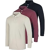 Real Essentials 3 Pack Men's Cotton Jersey Long-Sleeve Polo Shirt - Casual Workwear Office (Available in Big & Tall)