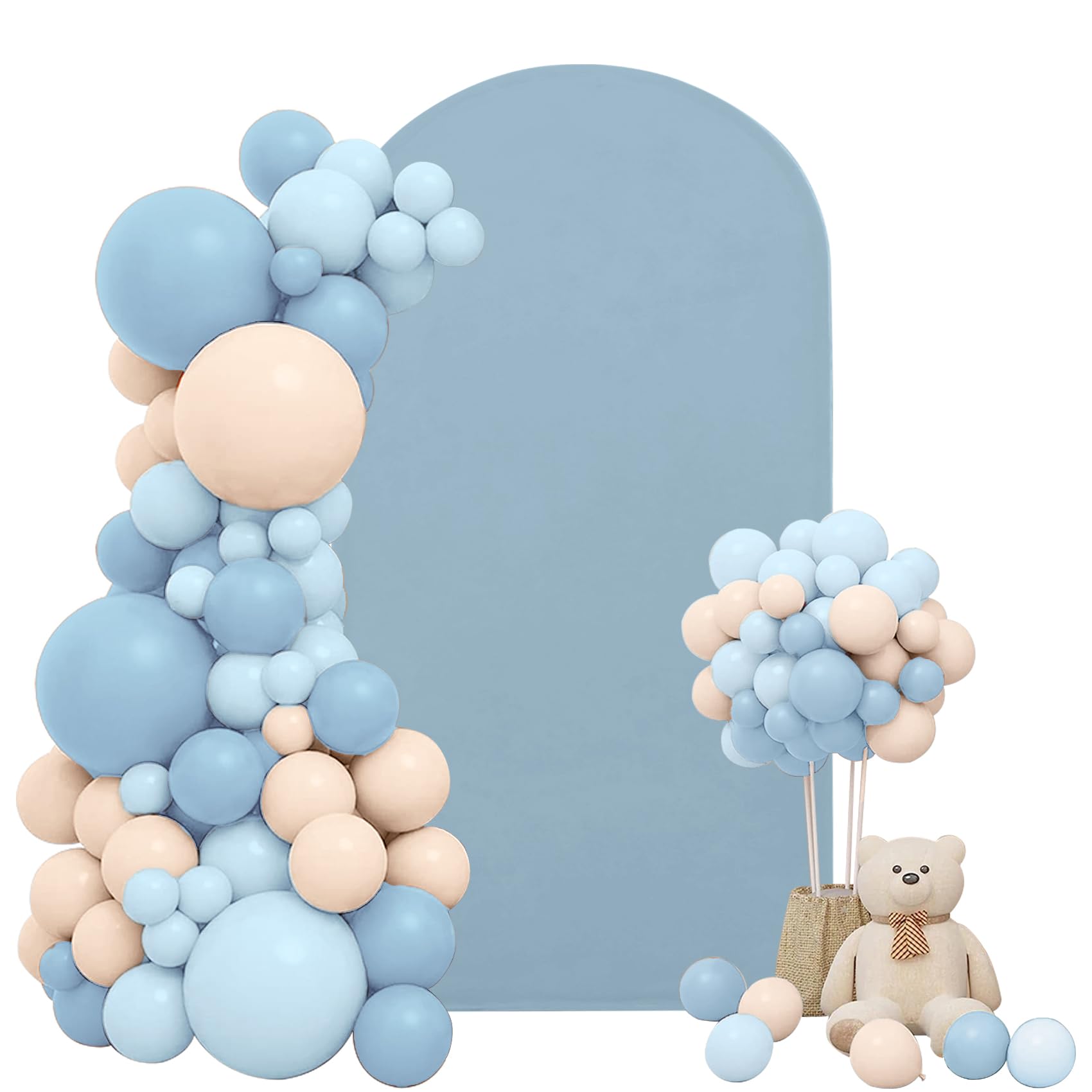 Photo 1 of 7.2FT Wedding Arch Cover Stretchy Fitted Arch Cover Round Top Stand Covers Double-Side Chiara Cover Backdrop Cover for Wedding Birthday Party Ceremony Baby Shower Decoration(Dusty Blue)