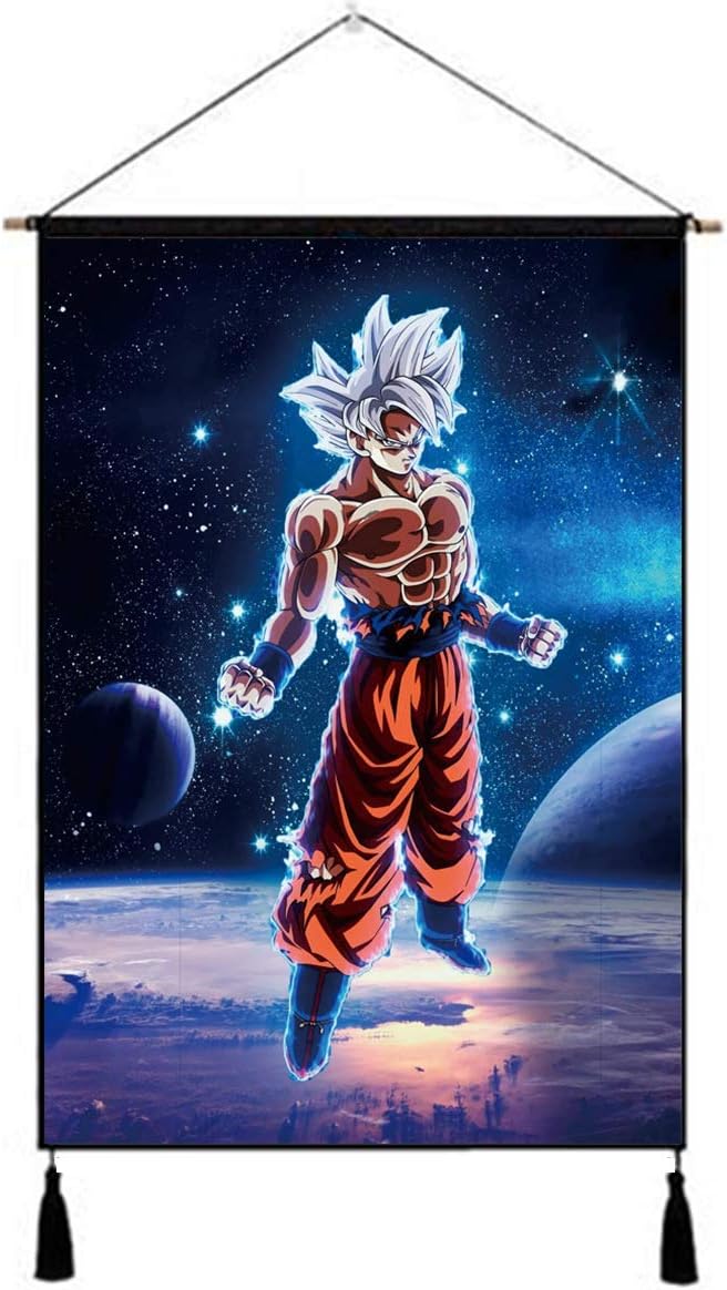 Premium Hanging Poster Canvas Wall Art, Son Goku Poster Planet Goku Anime Tapestry Plush Scroll With Tassels, Decoration For Home Dorm Office -18 X 26 In