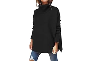 Ymomode Women's Turtleneck Oversized Sweaters Batwing Sleeve Spilt Casual Loose Knit Tunic Pullover Sweater Tops