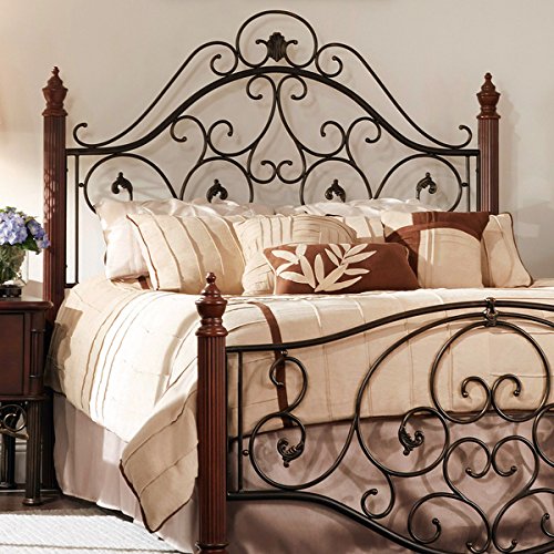 Queen Size Antique Style Wood Metal Wrought Iron Look Rustic Import
