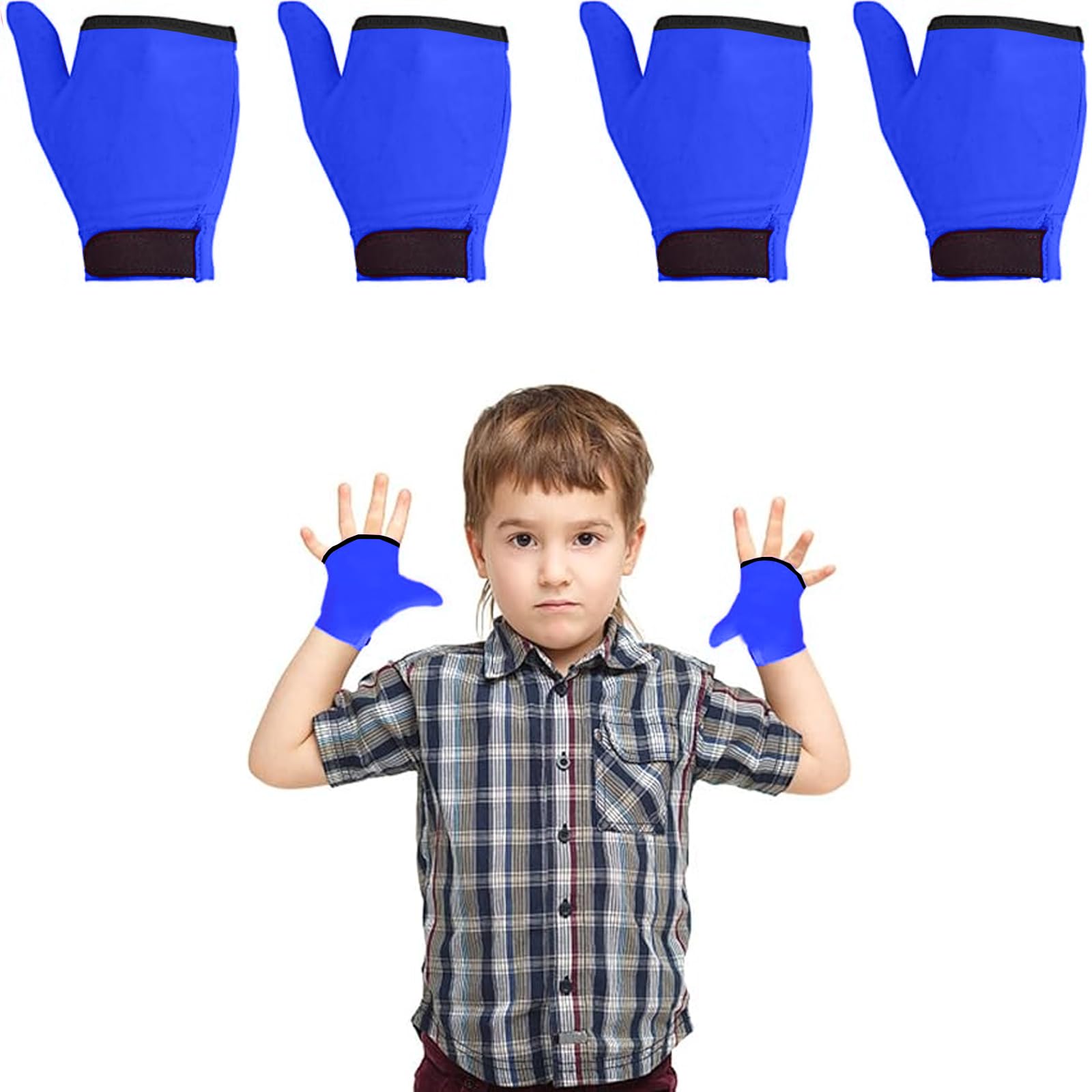 4 Pcs Thumb Sucking Guard Gloves,Kids Chewy Compression Glove,Kids Stop Thumb Sucking and Finger Biting for Ages 5-13 (Blue#1)