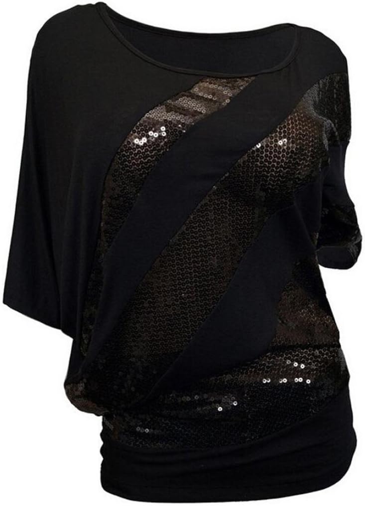Ninasill Women Blouse, Hot Plus Size Sequin Causel T-Shirt Top Cold Shoulder Blouse