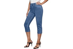 Capris Jeans for Women High Waisted Pull On Elastic Waist Split Hem Skinny Stretchy Denim Capri Pants