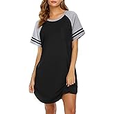 Ekouaer Nightgowns for Women Short Sleeve Sleepshirts Crew Neck Nightshirts Color Block Pajamas Dress Soft Sleepwear