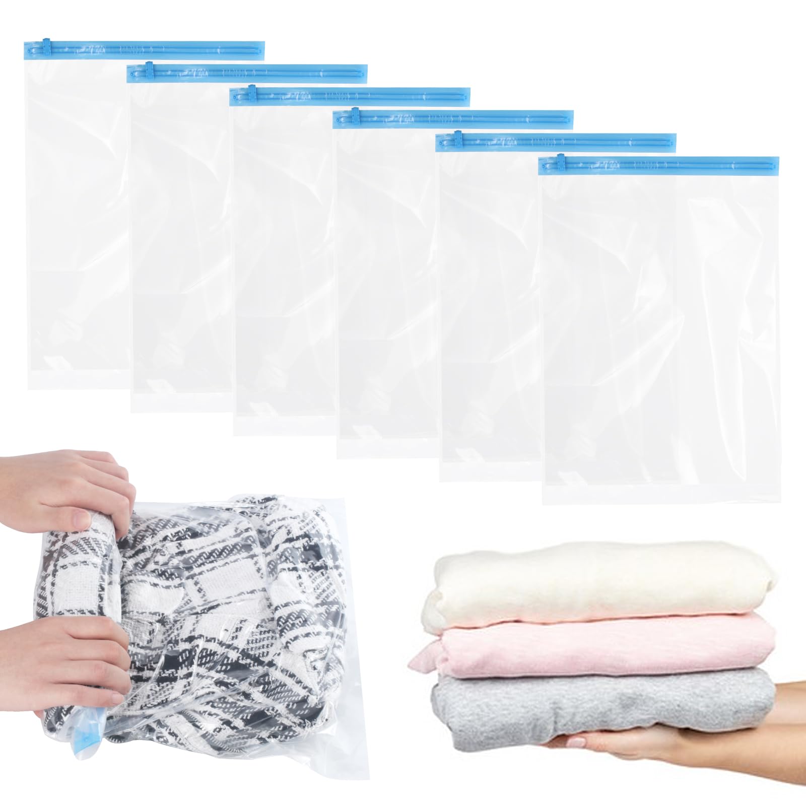 10 Pcs Vacuum Storage Bags for Travel Space Saver Bags, 60x40 cm Roll Up Compression Bags for Suitcases, Reusable Waterproof Space Saving Storage Packing Bags, No Need Vacuum Machine Or Pump