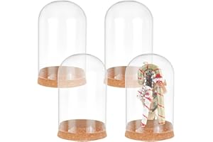 PH PandaHall 4pcs Cloche Glass Dome Clear Glass Display Dome with Cork Base Glass Decorative Jars Bottles for Display Collectibles Figurine Flower Storage Christmas Party Favor Decoration 3.15x5inch