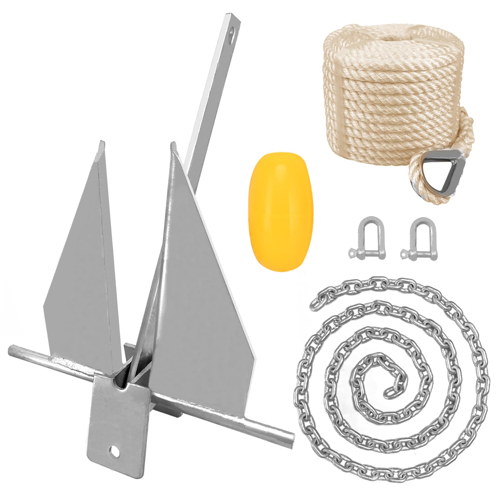 Photo 1 of MAHOOMMAKH Boat Anchor, 4.5 LBS Heavy Boat Anchor Kit Fluke Anchor with Anchor Chain and Boat Anchor Rope Set, Hot-Dipped Galvanized Steel Danforth, Boat Anchors Fit for Different Size Boats Pontoon