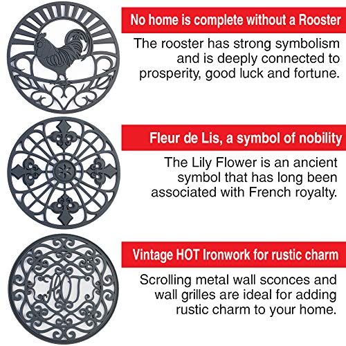 Silicone Trivet Set For Hot Dishes | Modern Kitchen Hot Pads For Pots & Pans | Country Decor Designs Mimics Vintage Cast Iron Trivets | 7.5" Round, Set of 3, Dark Gray - Thumbnail 4