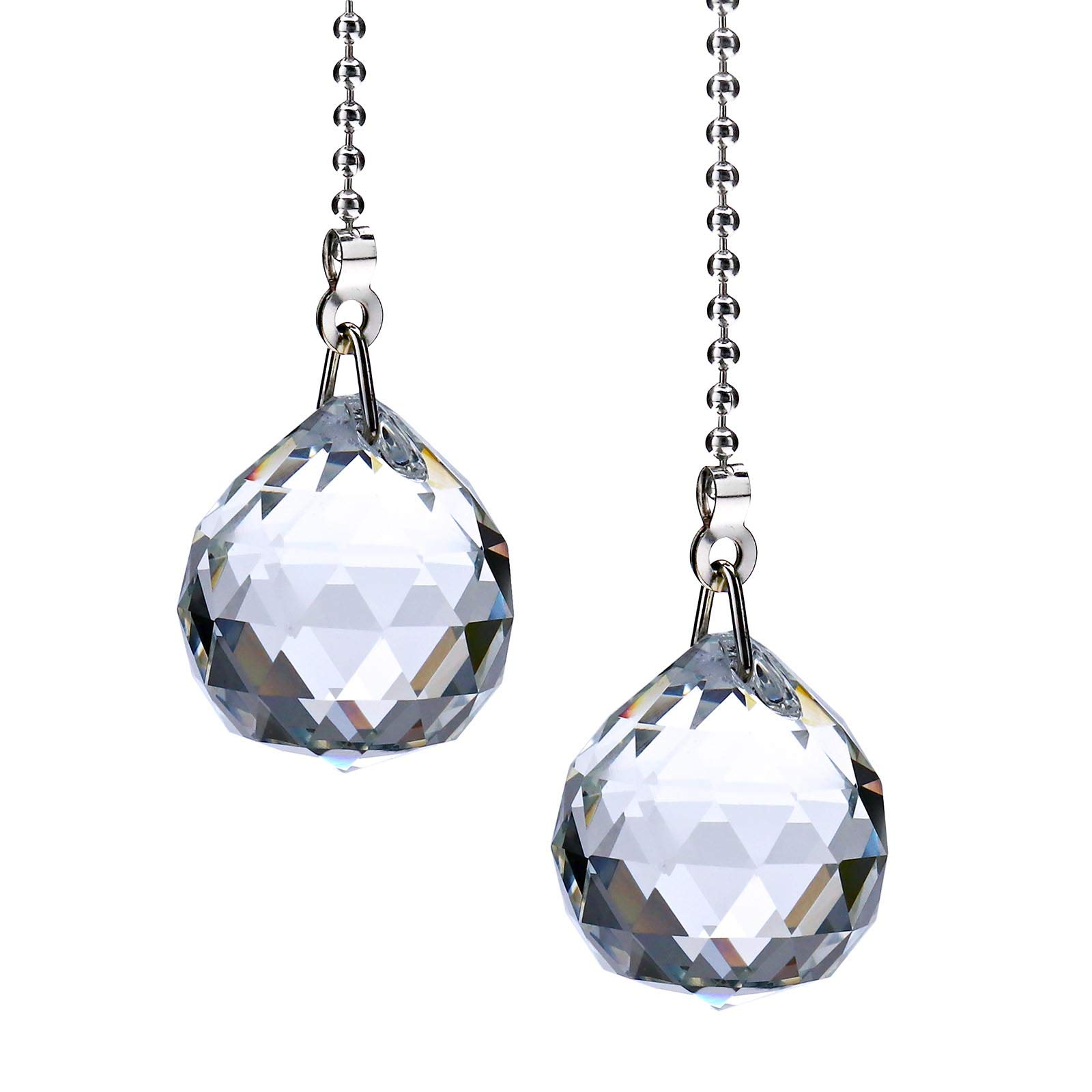OTOTEC 2Pcs Crystal Pull Chain Extension Nickel Plated Ball Chain with Crystal Ball Pendant Adjustable 1m Extension Line Cord for Fans Lights