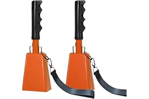 HEYLEAYAR 10Inch Cowbells with Handle for Sporting Events, 2Pcs Large Cow Bells with Wrist Straps, Loud Noise Makers for Cheering Football Games Spirit Marathon Weddings Party Noisemakers, Orange