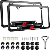 2PCS Black License Plate Frames Compatible with Dodge Challenger Charger SRT RAM, Universal Aluminum Alloy Car License Plate Holders, License Plate Bracket Holder with 4 Holes for Dodge Owners