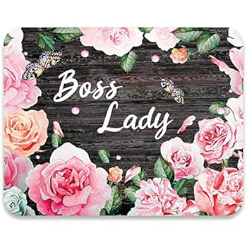 AUDIMI Mouse Pad Pink Rose Flower Pattern Wooden Art Boss Lady Quote Mousepads