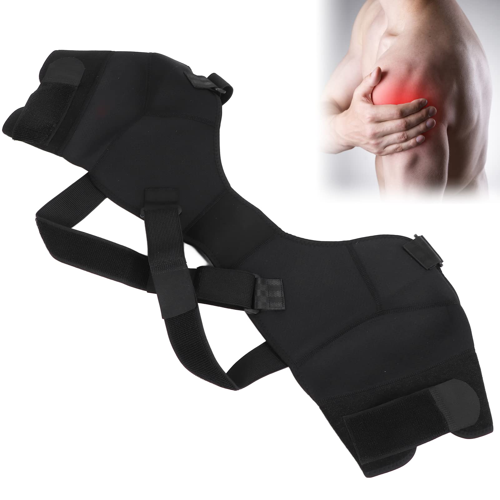 ZJchao Elastic shoulder bandage Shoulder belt, double shoulder support belt nylon For pain relief Shoulder compress protection Wrap Brace for posture correction Shoulder belt Back stabilizer(M)