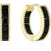 Vesitim Gold Plated/Rhodium Plated Huggie Hoop Earrings Women lightweight Princess Cut/Baguette Cut Birthstones Jewelry