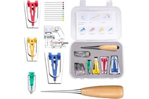 Bias Tape Maker Set, Neo LOONS Sewing Fabric Bias Tape Maker Tool Kit with Binder Foot, 6MM 12MM 18MM 25MM 4 Sizes DIY Patchwork Sewing Accessories Tools Set for Quilt Binding