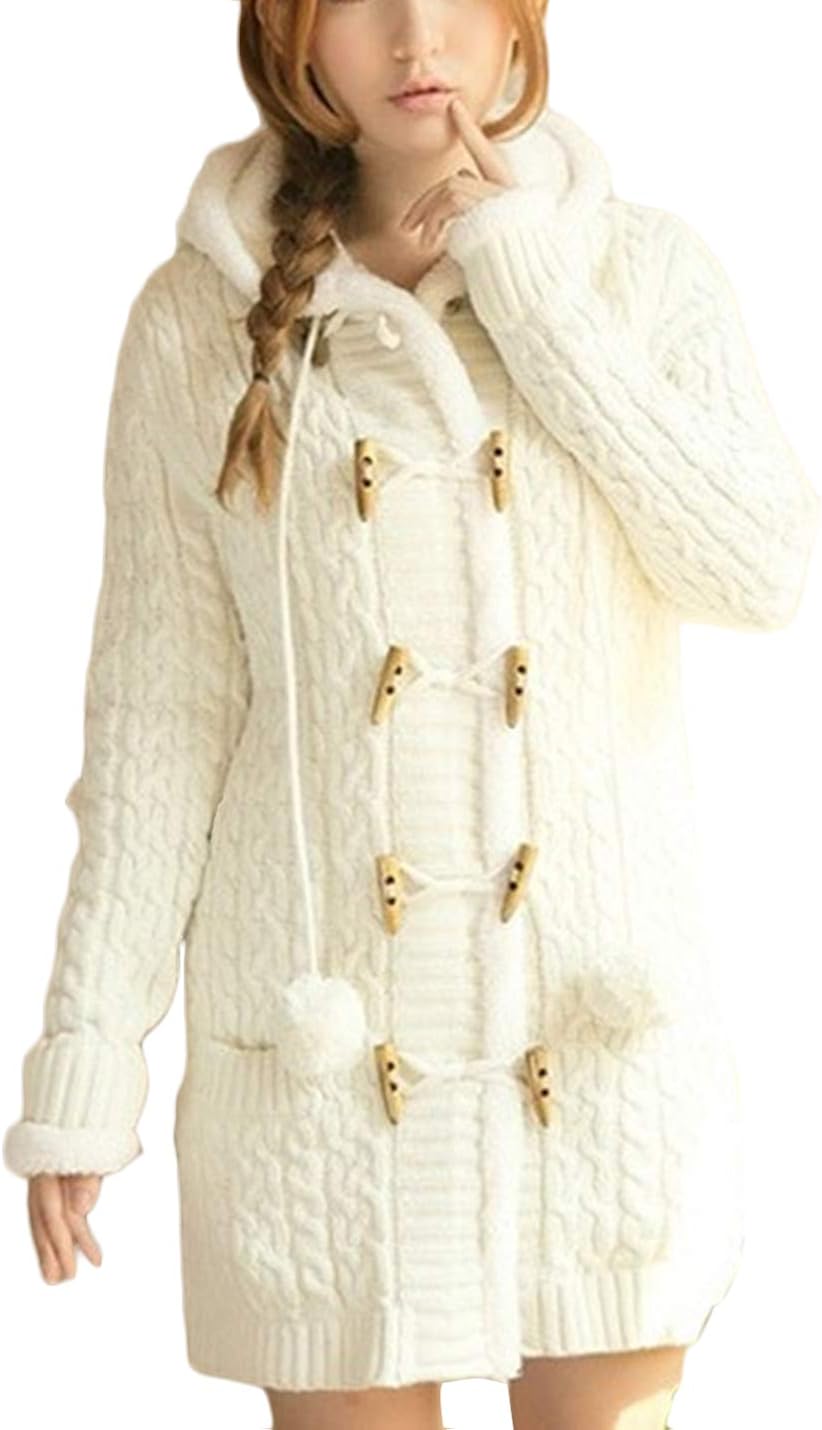 Yeokou Women's Sherpa Lined Twisted Long Hooded Toggle Cardigan Sweaters Jackets (One Size 