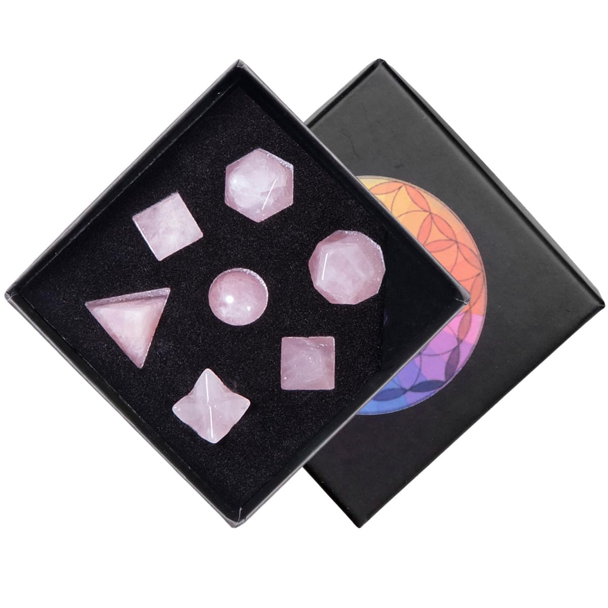 Nupuyai Rose Quartz Crystal Stone Platonic Solids Sacred Geometry Set, Merkaba Star Carved Stone Kit for Reiki Healing Home Decor