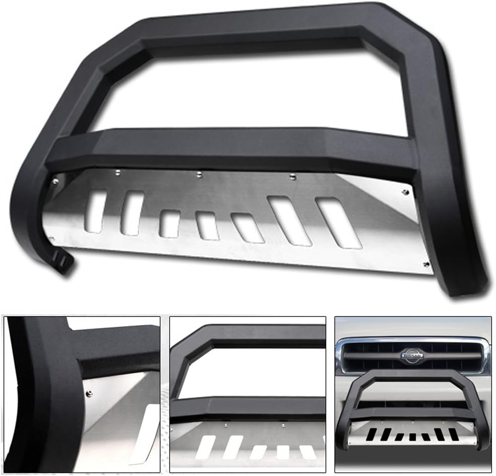 VXMOTOR for 1999-2004 Nissan Pathfinder Matte Black AVT Style Bold Edge Bull Bar Brush Push Front Bumper Grill Grille Guard with SS Aluminum Skid Plate