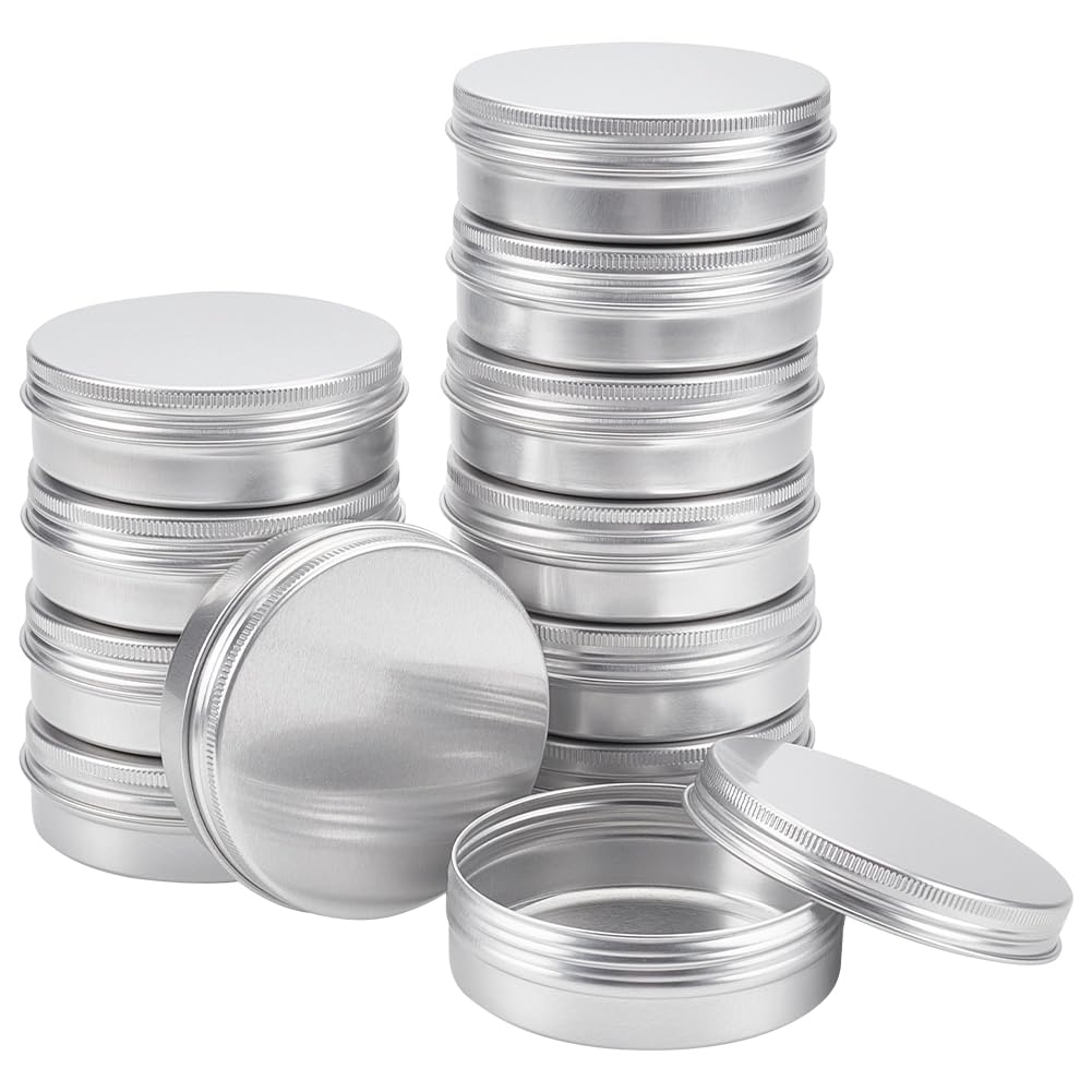 BENECREAT 12 Pcs 100ml Aluminum Tin Jars, Round Aluminum Tin Cans Cosmetic Containers with Screw Lid for DIY Crafts Candle Travel Storage-Platinum
