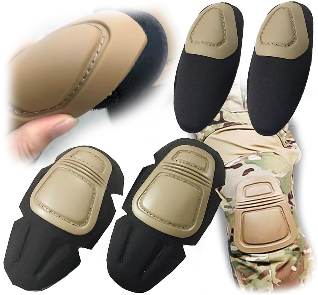 WorldShopping4U Military Paintball Elbow Knee Pads Airsoft Combat Protective Set Safety Gear (DE)