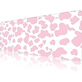 Deokke Extended Large Computer Gaming Mouse Pad Desk Mat(31.5×15.7 in),Desk Pad with Non-Slip Base and Stitched Edges,Suitable for Work Office Large Gaming Mouse Pad Desktop Pad-Pink Cow
