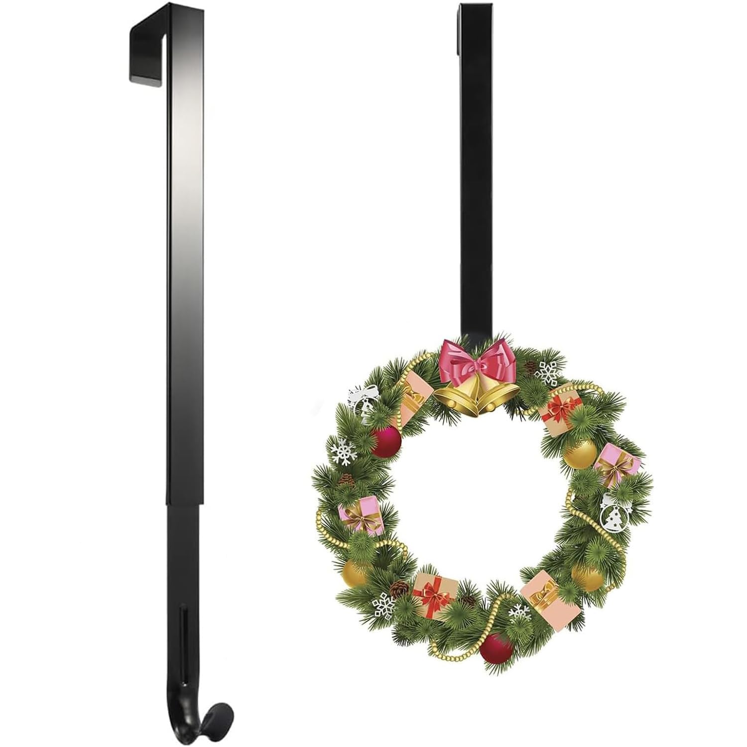 Photo 1 of Linwnil Wreath Hanger Adjustable Length from 14 to 26 Inches Wreaths Holder Hook 20LB Heavy Duty for Front Door for Christmas Easter Halloween Decorations Wreath (Black 1pcs, 1)