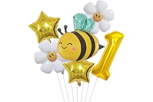 Yellow Bee Number 1 Balloon Bouquet Set (1-9 Variants) - Daisy & Star Foil Balloons for Kid 1 Year Old Birthday Decoration, B