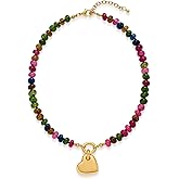 LILIE&WHITE Gold Heart Necklace For Women Chunky Chain Necklace Puffy Heart Necklace Heart Pendant Necklace Colorful Beaded Necklace Jewelry Gift Silver Heart Necklace Bead Necklace