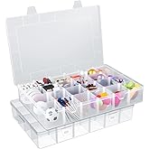 2 Pack 24 Grids Clear Plastic Bead Organizer Box, Fishing Tackle Box Compartment Organizer with Adjustable Dividers for Jewelry, Art Craft, Bead Storage Containers