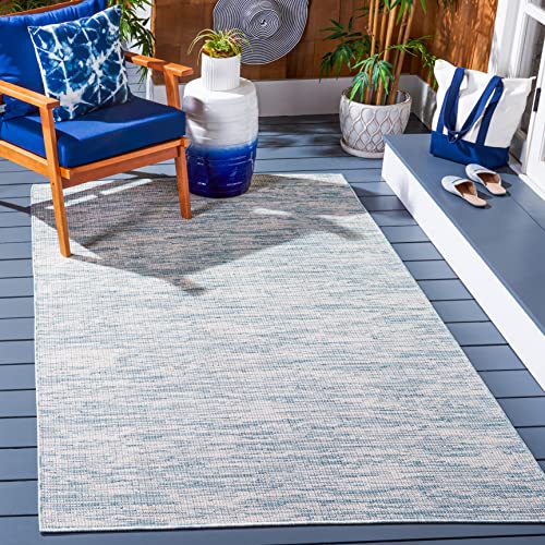 SAFAVIEH Washable Rug Outdoor Hampton Collection - 6'5" Square, Aqua, Non-Shedd…