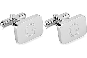 18K White-Gold Plated Initial Engraved Stainless Steel Men’s Cufflinks With Gift Box -Personalized Alphabet Letter’s A-Z By Lux & Pair