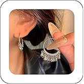 Andelaisi Boho Tribal Circle Hoop Earrings Vintage Tassel Waterdrop Dangle Earrings Silver Hollow Circle Drop Earrings Ethnic Gypsy Circle Statement Earrings Jewelry for Women