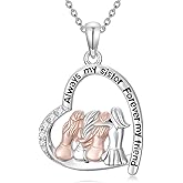 YYB Sisters Gifts From Sisters/Brothers 925 Sterling Silver Heart/Moon Pendant Always My Sister Forever My Friend Birthday Valentines Day Gifts for Sister