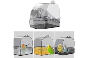 FYHJTRT Hanging Bird Bath Cage, with Removable Drawer for Pet Birds,Easy Clean Grey Bathing Box for Shower and Cage Cleaning
