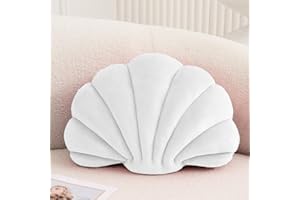 XIAIJIA Seashell Decorative Pillow Shell Shaped Throw Pillow 3D Insert Beach Pillow Soft Velvet Pillow Sea Ocean Decoration Couch Bed Pillow Cushions(White,14 X 11 inch)
