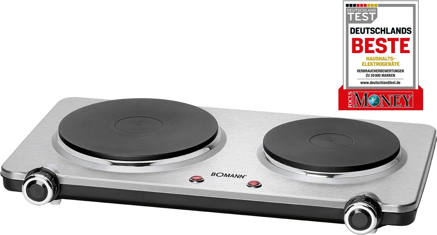 Bomann DKP 5033 E CB Edelstahl-Doppelkochplatte / 2 stufenlos regelbare Thermostate / 2500 W