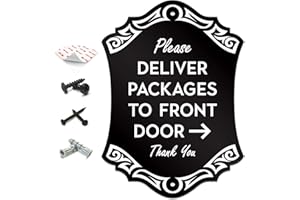 SignSeries Delivery Instruction Door Sign - Deliver Packages to Front Door - Arrow Right, House Sign, 6.25” X 4.5” - Mounting Hardware Included, Easy Installation - Heavy-Duty and Weather-Resistant