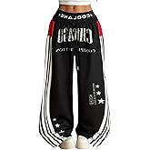 SweatyRocks Women's Streetwear Sweatpants Striped Star Print Drawstring Waist Loose Wide Leg Y2k Pants