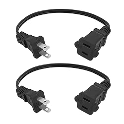 2 Prong Extension Power Cable 1FT, Short Flexible